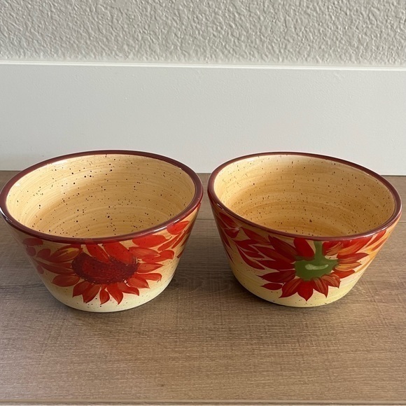 Pfaltzgraff Other - Pfaltzgraff Evening Sun Coupe 2 Cereal Bowls‎ 6" Red Yellow Sunflowers Retired